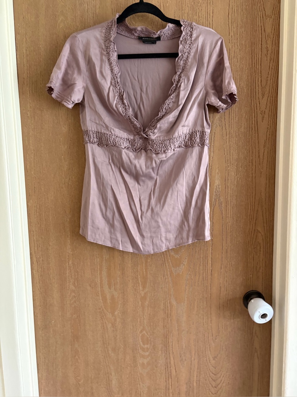 BCBGMaxAzria Dusty Mauve Silk V Neck Top